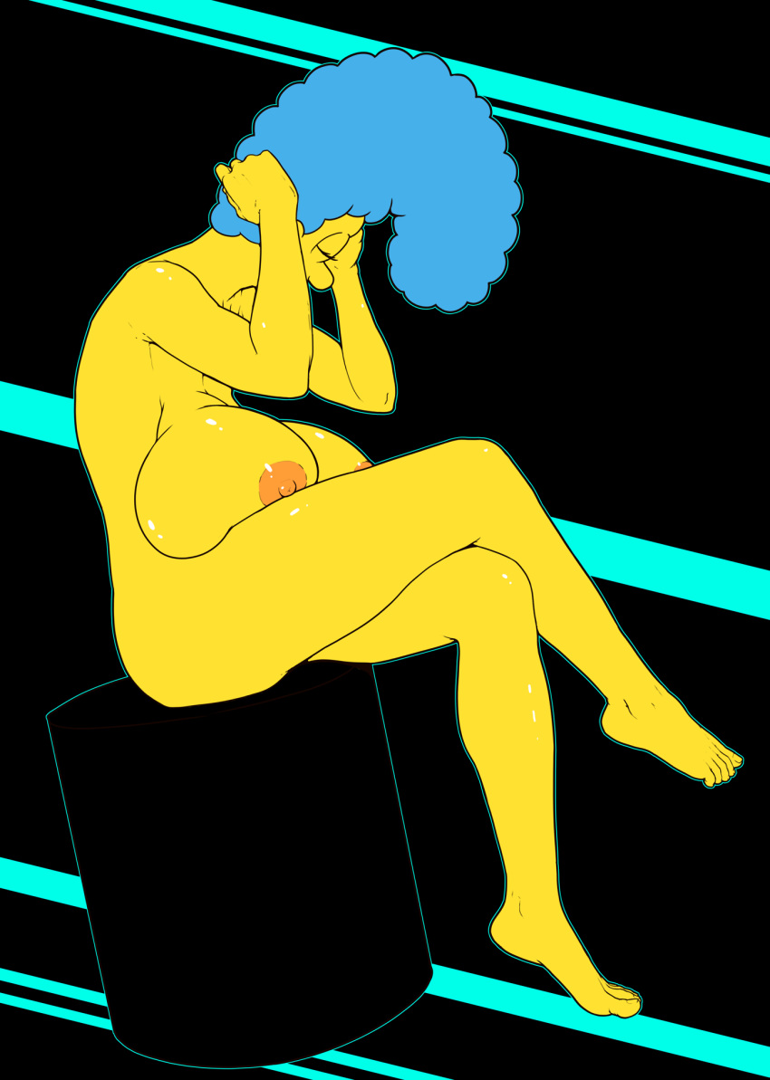 1girls alternate_breast_size blue_hair female female_only huge_breasts marge_simpson nude pbrown solo solo_female the_simpsons