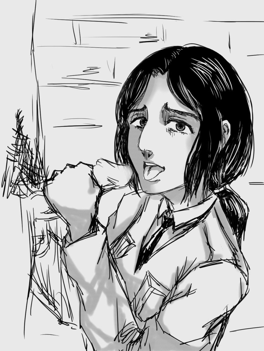 attack_on_titan blowjob eldian_armband fellatio female_soldier handjob marley_military_uniform nose oral pieck_finger shingeki_no_kyojin sketch tns tongue_out