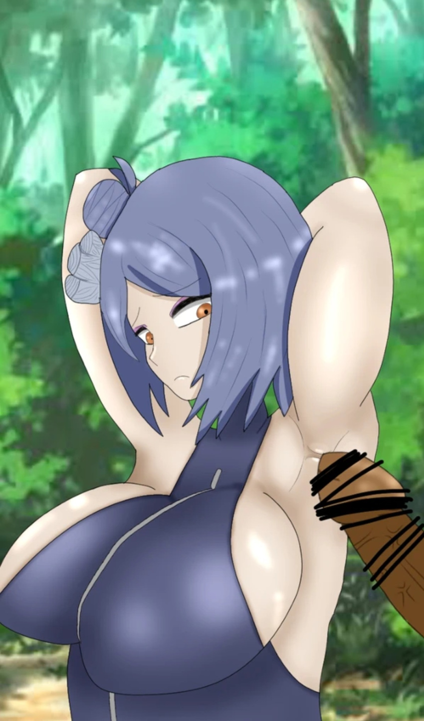 akatsuki armpit_fetish armpit_sex armpits censored chubby_female clothed_female cum cumshot dark-skinned_male dark_skin fetish interracial kink konan naruto naruto_shippuden penis purple_hair sweat sweatdrop white_skin