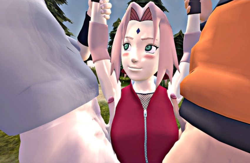 3d arm arm_up armpit_fetish armpit_sex armpits blushing damnedsfm double female fetish forest hands kink male naruto naruto_shippuden pink_hair precum sakura_haruno sasuke_uchiha sharingan small_penis sweat thin threesome uzumaki_naruto white_skin