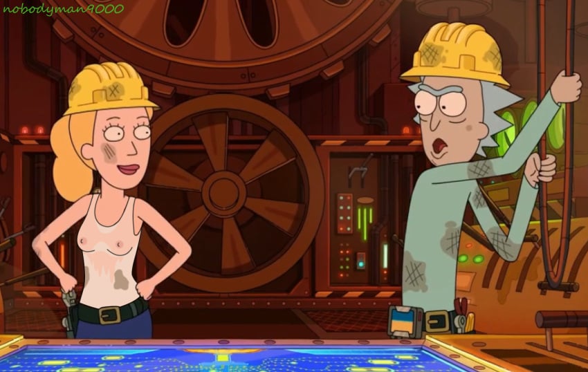 1boy 1girls accurate_art_style beth_smith edit female nipple_bulge nipples nipples_visible_through_clothing nobodyman9000 rick_and_morty rick_sanchez screencap screenshot screenshot_edit tagme