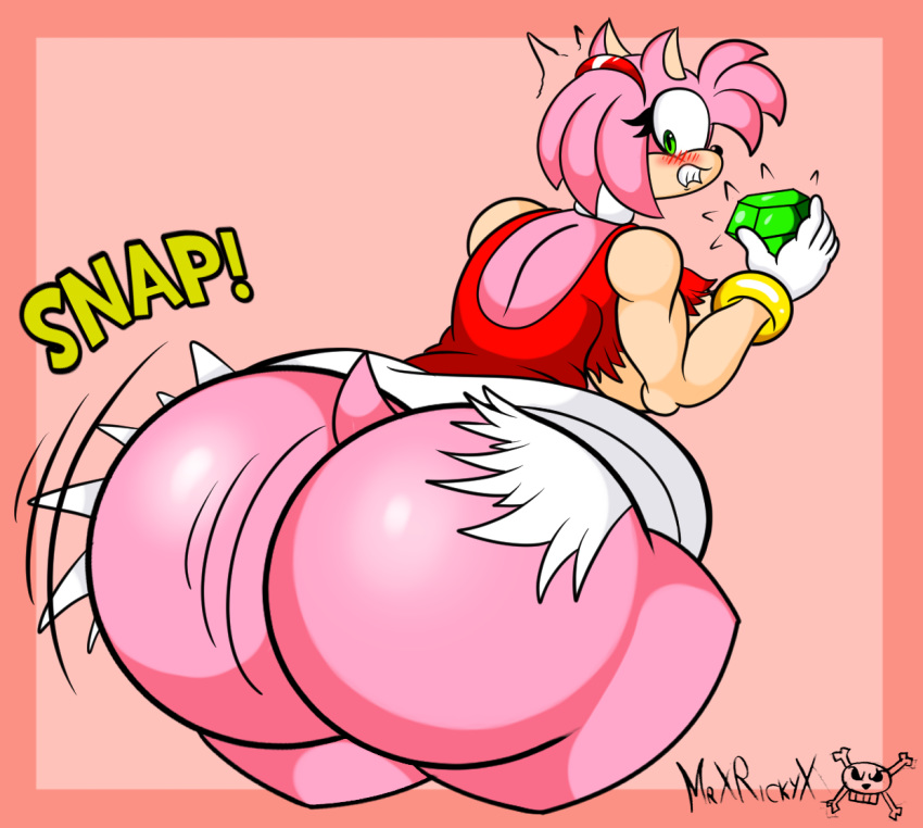 amy_rose anthro anthrofied archie_comics ass ass_expansion big_ass big_breasts big_butt breast_expansion breasts butt_expansion chaos_emerald clothing emerald_(disambiguation) eulipotyphlan expansion female fur furry gem green_eyes growth hair hedgehog huge_ass huge_breasts huge_butt mammal mrxrickyx pink_body pink_fur pink_hair solo sonic_(series) sonic_the_hedgehog_(archie) sonic_the_hedgehog_(comics) sonic_the_hedgehog_(series) torn_clothing