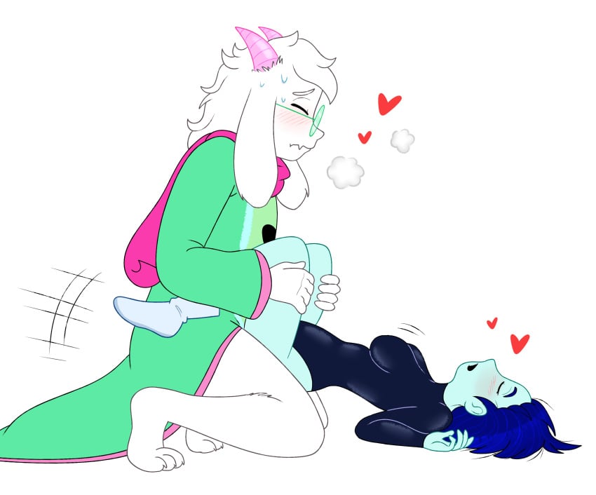 1boy 1girls anthro deltarune female femboy femboy_on_female femsub heart kris_(dark_world_form) kris_(deltarune) male male_anthro maledom rainy rainy_(artist) ralsei ralsei_with_white_fur sex straight tagme