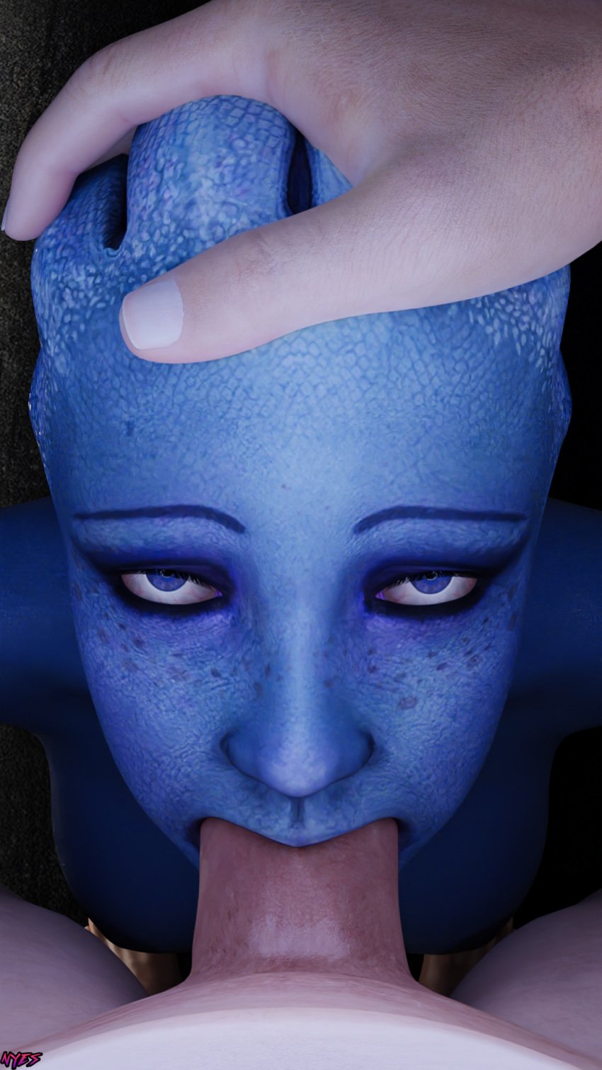 1girls 3d 3d_(artwork) against_wall alien alien_girl asari big_penis blowjob blue_eyes blue_lipstick blue_skin close-up deepthroat drooling eye_contact eyeshadow fellatio female forced_deepthroat freckles gag gagged gagging good_girl head_grab irrumatio liara_t'soni light-skinned_male mass_effect mass_effect_2 mass_effect_3 nyes117 oral pinup pov slim tagme throat_fuck throat_penetration tight_throat