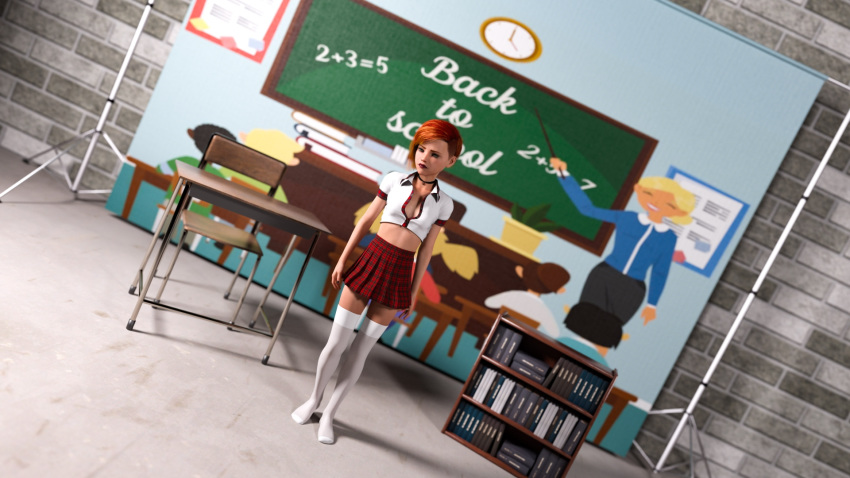 3d green_eyes littljack school_uniform schoolgirl stockings