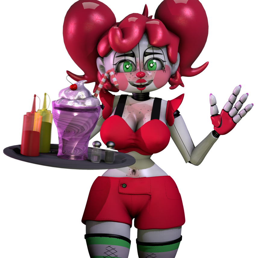 3d baby_(fnafsl) blackterio bra breasts circus_baby circus_baby_(fnaf) five_nights_at_freddy's five_nights_at_freddy's:_sister_location green_eyes looking_at_viewer pink_cheeks red_bra red_clothing red_hair red_shorts shorts sister_location smile smiling so87baby solo source_filmmaker summer_of_87_baby thick_thighs transparent_background white_background white_body