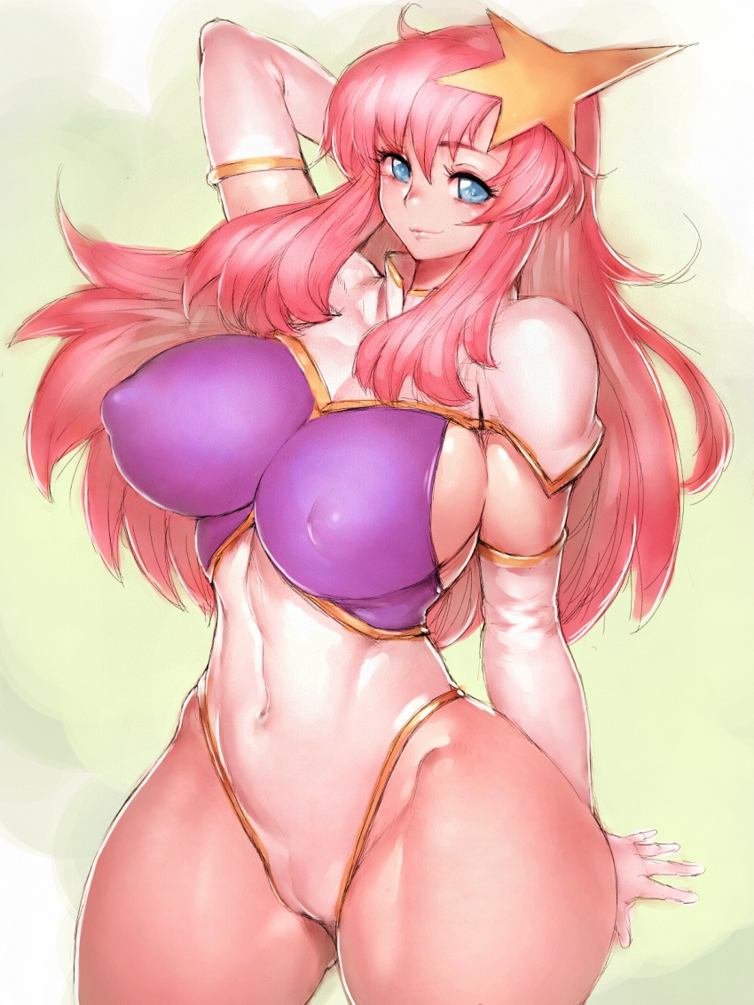 1girls big_breasts breasts cleavage female female_only fumio_(rsqkr) gundam gundam_seed gundam_seed_destiny large_breasts long_hair looking_at_viewer meer_campbell pink_hair solo thick_thighs wide_hips