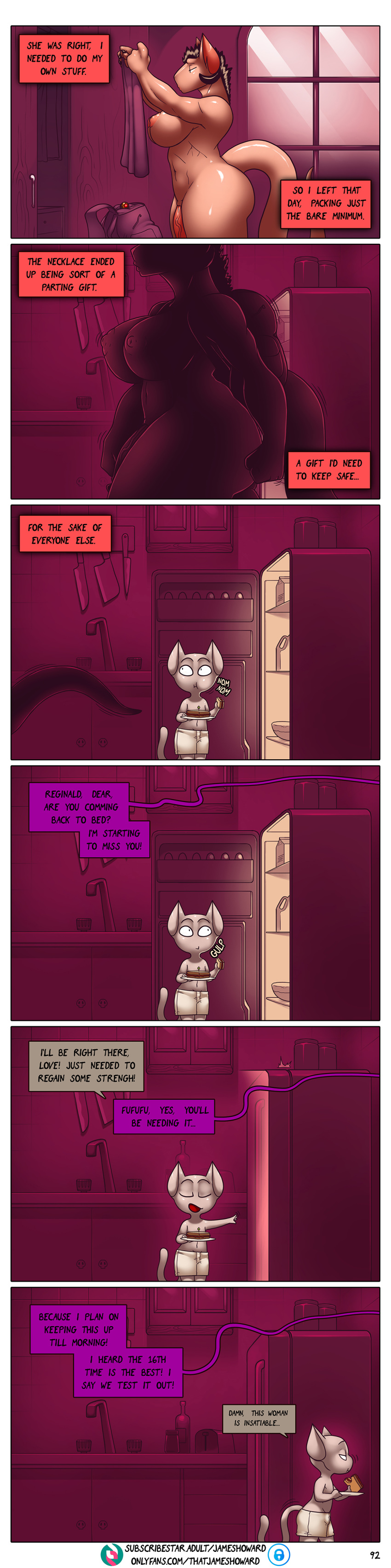 absurd_res anthro comic demon dialogue domestic_cat english_text felid feline felis futanari gynomorph hi_res intersex james_howard long_image male mammal nude reggie_(james_howard) tall_image text tina_(james_howard) url