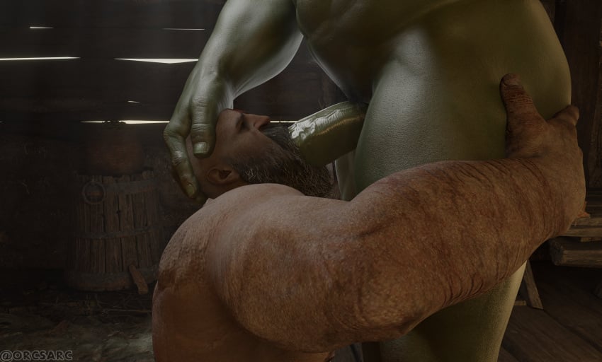 2boys ass balls bara beard bed big_penis blowjob daddy deepthroat gay gay_blowjob god_of_war green_body green_skin huge_cock kratos low-angle_view lying lying_on_back male male/male male_only moustache muscles muscular muscular_male muscular_thighs naked nude nude_male older_male open_mouth oral oral_sex orc orcsarc penis penis_in_mouth power_bottom tagme tattoo thick_thighs thighs white_skin