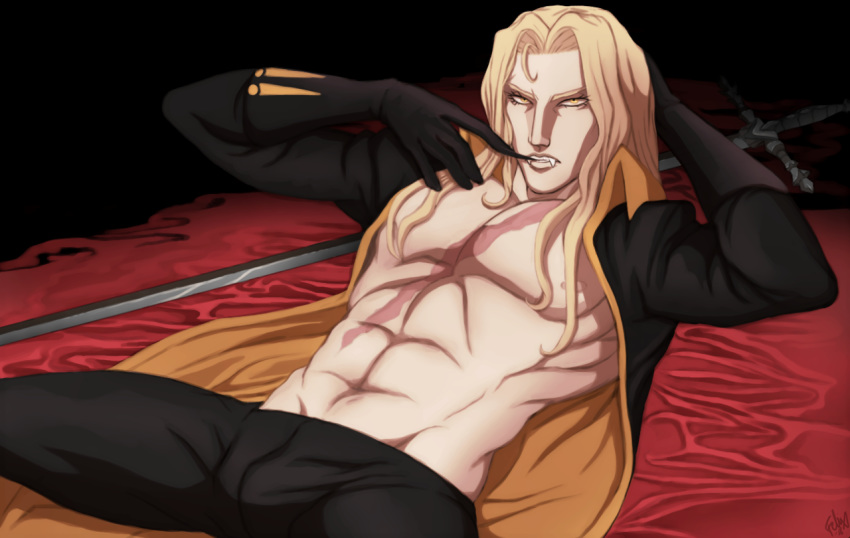 1boy alucard_(castlevania) bare_chest bishonen bishounen castlevania castlevania_(netflix) dhampir felixfellow male male_only pinup vampire