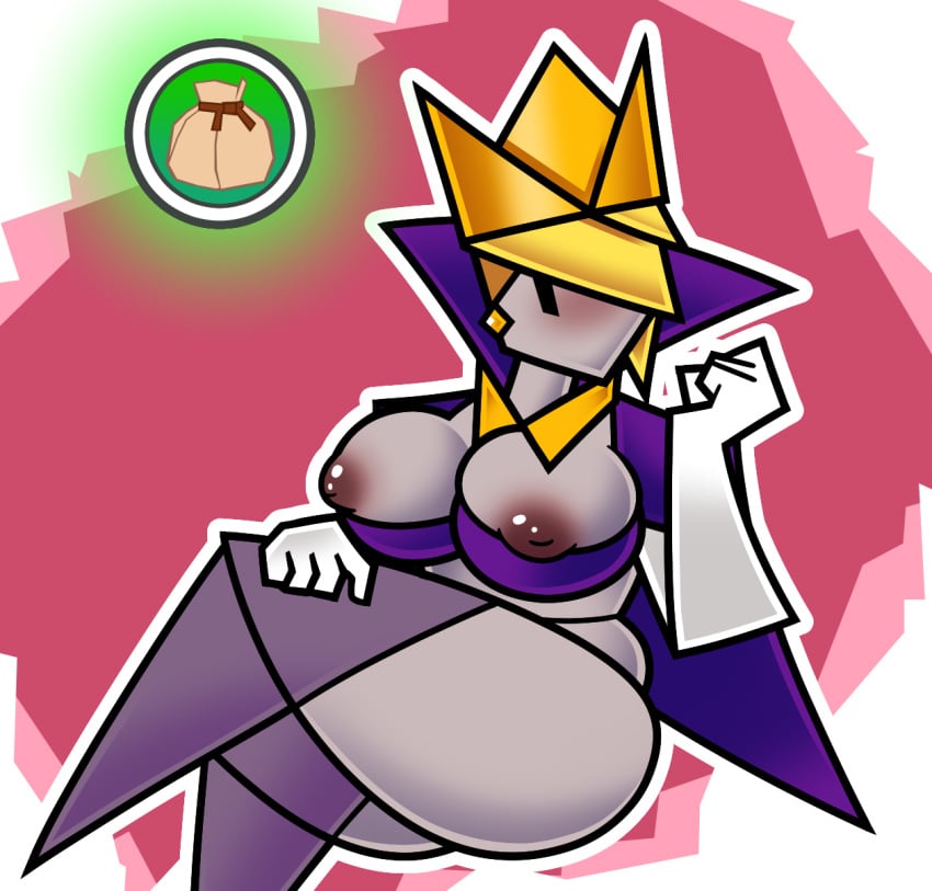 2020 accessory big_ass big_breasts blonde_hair blush crown genderswap genderswap_(mtf) gloves grey_skin headgear mario_(series) no_bra olly_(paper_mario) paper paper_mario paper_mario:_the_origami_king papercraft rule_63 short_hair simple_background simple_eyes sloottereo