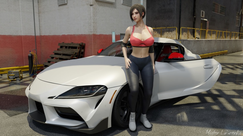 1girls 3d ada_wong ada_wong_(adriana) artist_name asian asian_female big_breasts black_hair black_leggings blender breasts brown_eyes busty capcom car cleavage clothing crop_top curvy elbow_pads erect_nipples erect_nipples_under_clothes eyelashes female female_only fully_clothed hi_res huge_breasts large_breasts leggings lips misterlowerks nails navel outdoors pink_topwear public resident_evil resident_evil_2 resident_evil_2_remake sexually_suggestive shoes short_hair signature solo sports_car standing thick_thighs voluptuous white_shoes wide_hips