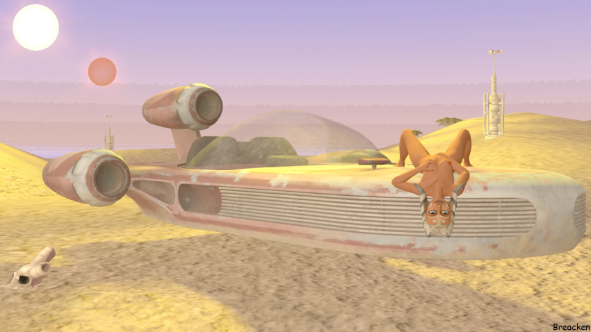 1girls 3d ahsoka_tano alternate_version_available animal_skull breacken_(artist) breast_grab clone_wars desert deviantart dewback female female_only grabbing_own_breast landspeeder lying lying_on_back lying_on_vehicle moisture_vaporator nude orange_skin outdoors sand self_breast_fondle skull solo source_filmmaker speeder star_wars sun sunbathing sunset tatooine togruta vehicle