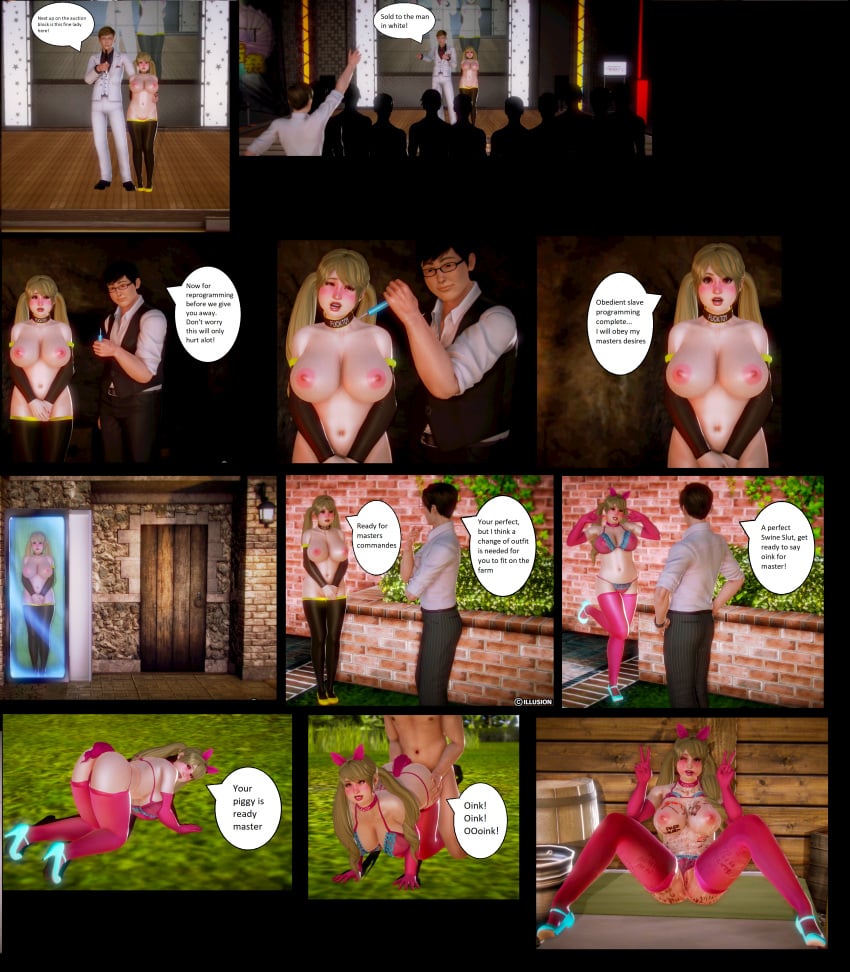 -3d auction blonde_hair body_writing comic green_eyes honey_select idkwhatimdoing mind_control nipples syringe twintails