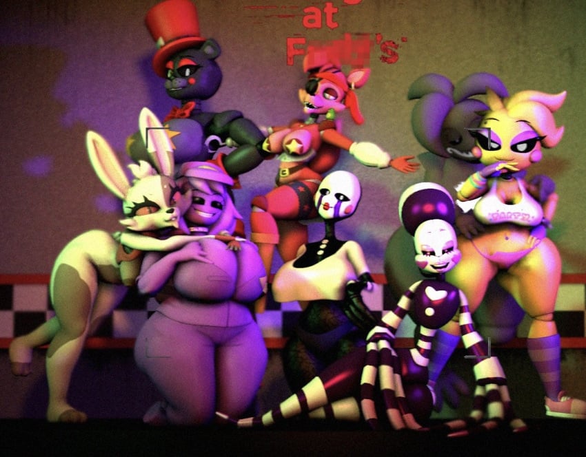 3d anthro breasts busty_lefty female five_nights_at_freddy's five_nights_at_freddy's:_security_breach five_nights_at_freddy's_2 furry lefty lefty_(fnaf) looking_at_viewer marionette_(fnaf) puppet_(fnaf) purple_girl rockstar_foxy shadow_toy_chica tongue_out toy_chica toy_chica_(eroticphobia) toy_chica_(fnaf) vanny vanny_(fnaf) wendy_afton