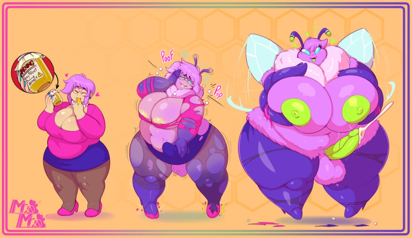 2020 absurd_res antennae_(anatomy) antennae_growth anthro arthropod ball_growth balls bee bee_drone_(prinnydood) big_breasts bodily_fluids body_size_growth border bottomwear breasts clothing cum cumshot eating ejaculation erection eyewear female fti_transformation fur furry gender_transformation genital_fluids genital_growth genitals glasses growth gynomorph hair hand_on_breast hi_res honey honey_(disambiguation) huge_breasts human human_to_anthro hymenopteran insect insects intersex mammal meganemausu moth navel nipples nude orange_border overweight overweight_female overweight_gynomorph overweight_intersex penis penis_growth pink_body pink_hair sequence shirt size_transformation skirt smile solo species_transformation tongue topwear torn_clothing transformation wide_hips yellow_nipples yellow_tongue