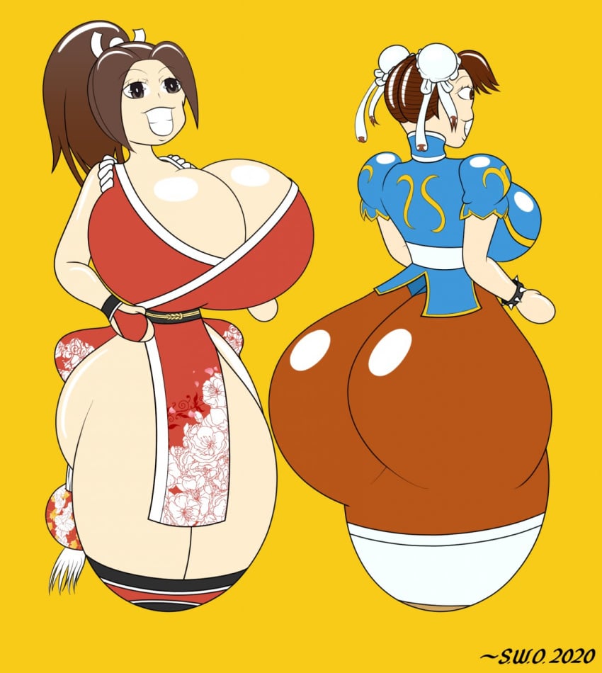 2girls animate_inanimate chun-li death_battle doll female implied_transformation inanimate inanimate_transformation mai_shiranui multiple_girls rubber smiling snk street_fighter super_weird_one tagme transformation