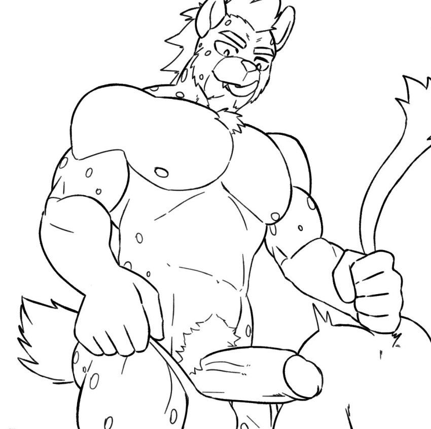 anthro beef biceps damageisreally duo food genitals hyaenid hyenajack male male/male mammal meat monochrome muscular nipples pecs penis sex sketch spotted_hyena