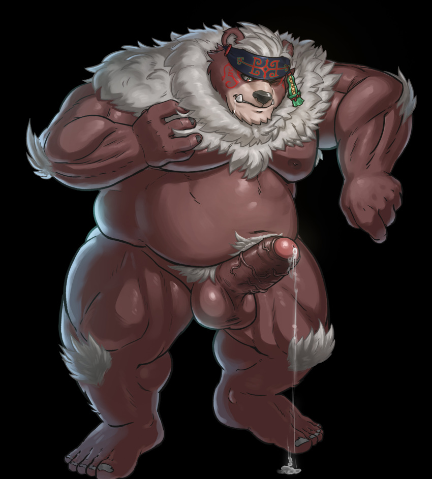 2020 abruptus anthro balls belly erection genitals hi_res humanoid_genitalia humanoid_hands humanoid_penis kimun_kamui_(tokyo_afterschool_summoners) male male_only mammal moobs overweight overweight_male penis solo tokyo_afterschool_summoners ursid video_games