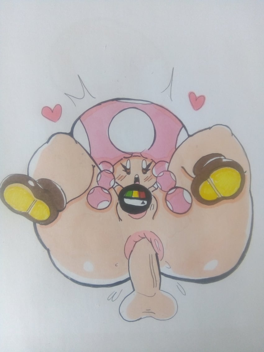 1boy 1girls anal anus disembodied_penis double_penetration drawing drawn ethiopia ethiopian_flag female female_focus heart looking_pleasured lying male mario_(series) meow_fuck nintendo on_back open_mouth penis pussy sex shaking_ass spread_legs straight testicles toadette vaginal_penetration white_background