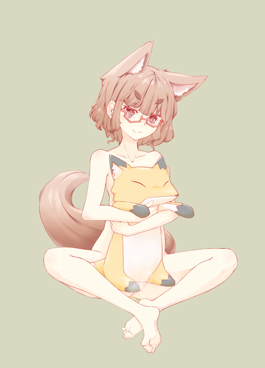 animal_humanoid blush bodily_fluids brown_body brown_eyes brown_fur brown_hair canid canid_humanoid canine canine_humanoid collarbone covering crossed_legs duo eyebrow_through_hair eyebrows eyewear female fox fox_humanoid fur genital_fluids genitals glasses hair hi_res holding_animal hug humanoid looking_at_viewer mammal mammal_humanoid monotsumi_(artist) multi_ear nude peeing pet pussy pussy_peek short_hair simple_background sitting smile translucent translucent_hair urine urine_on_floor watersports young