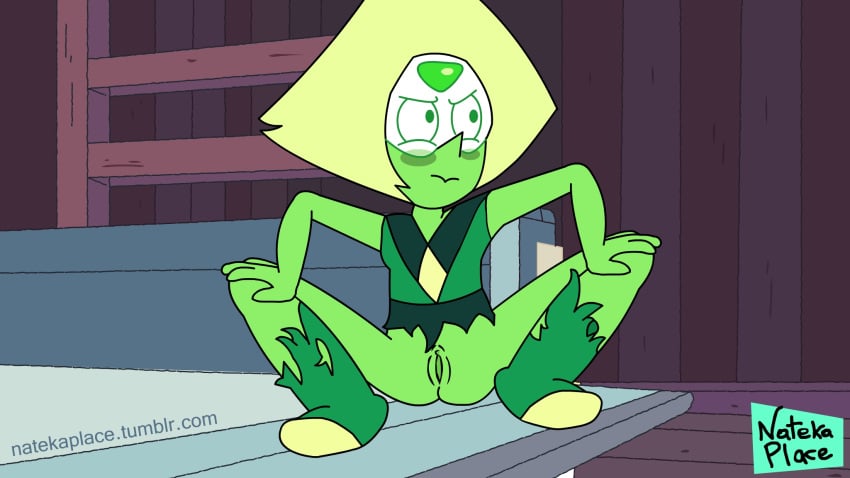 alien_girl breasts female female_only gem green_eyes green_skin nateka_place no_panties peridot_(steven_universe) spread_legs steven_universe tagme yellow_hair