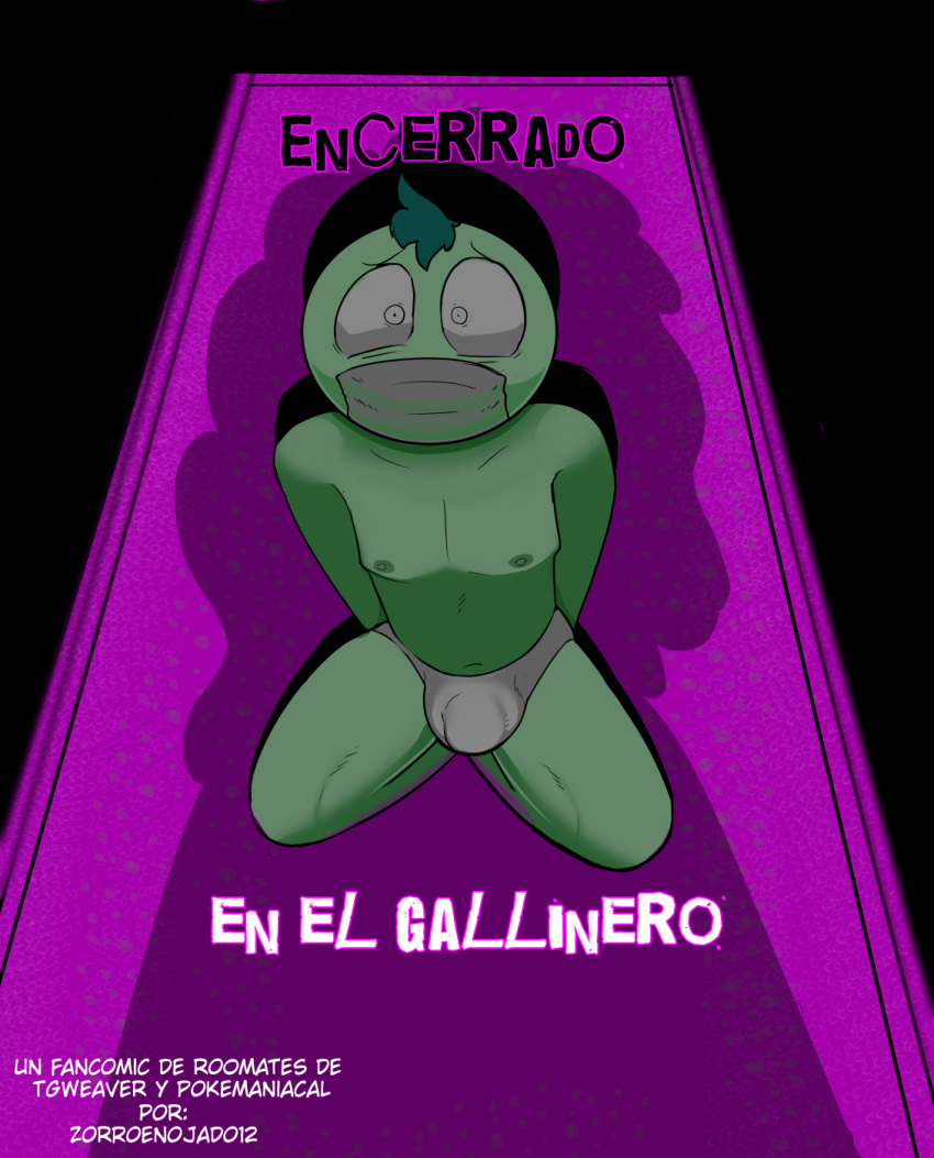 bulge clothed clothing cover cover_art cover_page detailed_bulge duct_tape_gag five_nights_at_freddy's gag hands_behind_back hi_res human kneeling male male_only mammal mike_schmidt mike_schmidt_(roommates) partially_clothed questionable_consent roommates:motha scared_face scottgames solo spanish underwear zorroenojado