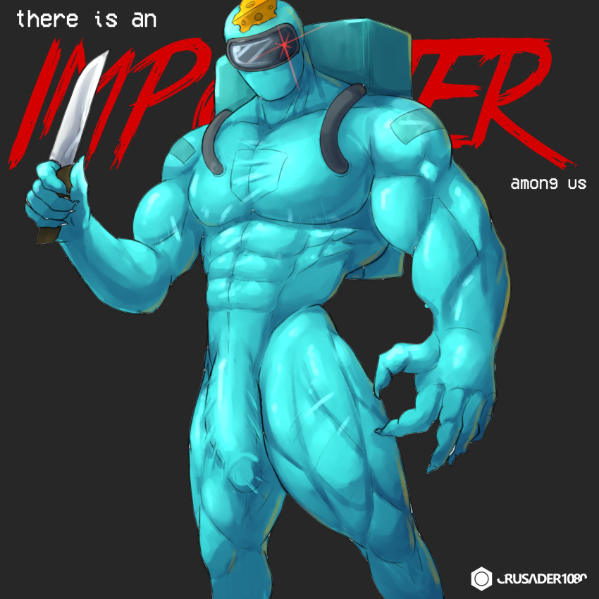 1boy 5_fingers among_us biceps big_biceps big_bulge big_muscles big_pecs big_penis bodysuit bodysuit_bulge bulge bulge_down_leg cheese crusader1080 cyan_(among_us) cyan_penis huge_bulge huge_cock hyper hyper_bulge hyper_muscles hyper_penis impostor_(among_us) knife male male_only muscle muscles muscular muscular_legs muscular_male muscular_thighs pecs penis penis_outline penis_shaped_bulge roleplay solo text thick_thighs tight_clothing