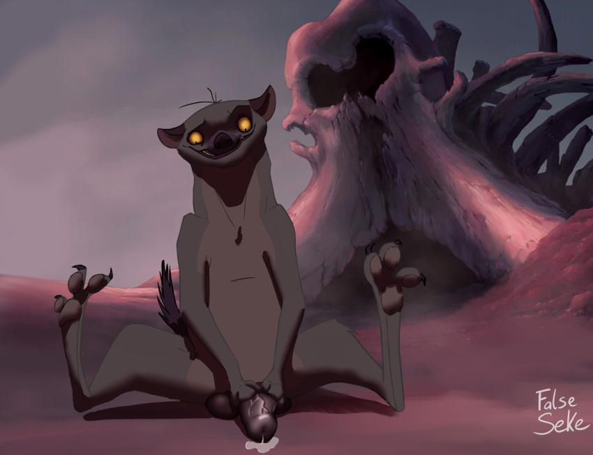 balls bone claws disney ed_(the_lion_king) falseseke feral genitals hi_res hyaenid male male_only mammal masturbation paws penis skull solo the_lion_king