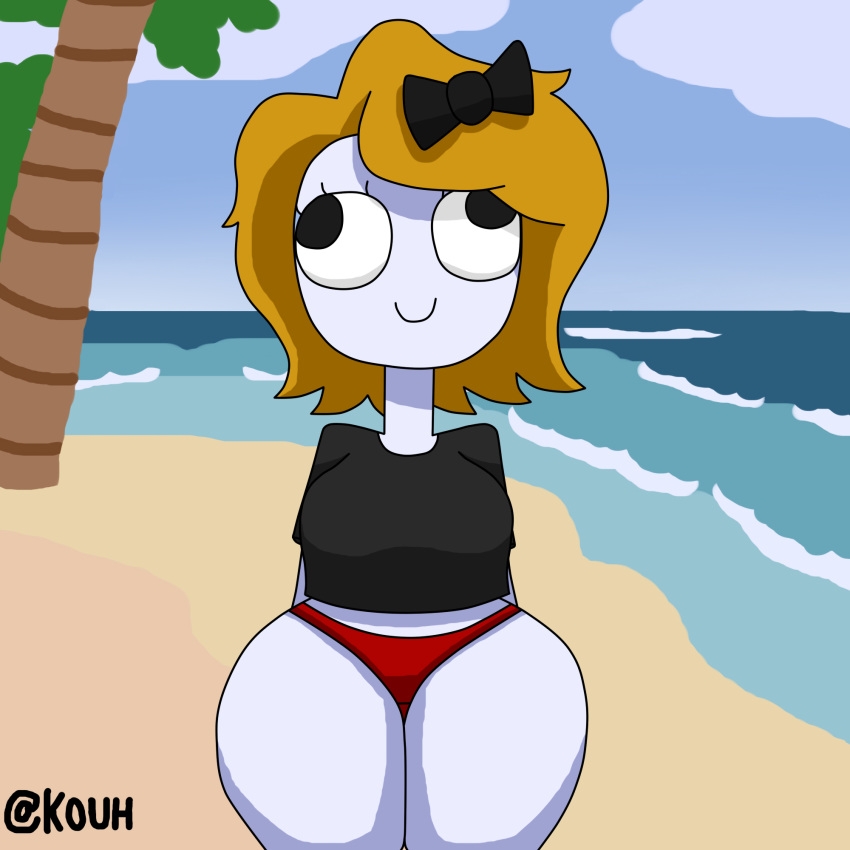 2020 ass beach blonde_hair breasts clothed clothing cloud derp derp_eyes derpina digital_media_(artwork) hair huge_breasts huge_butt kouh meme plant rage_comics sand seaside simple_background sky smile swimwear thick_thighs thigh_highs tree water white_body white_skin wide_hips