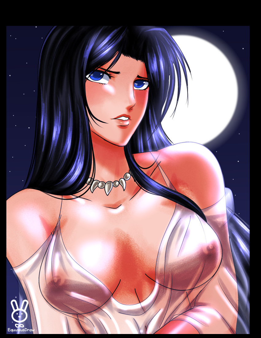 1girls areolae black_hair blue_eyes breasts equuleusdraw goth human long_hair nipples pale-skinned_female pale_skin pandora_(saint_seiya) perky_breasts saint_seiya saint_seiya:_the_lost_canvas see-through see-through_clothing specters tagme villainess