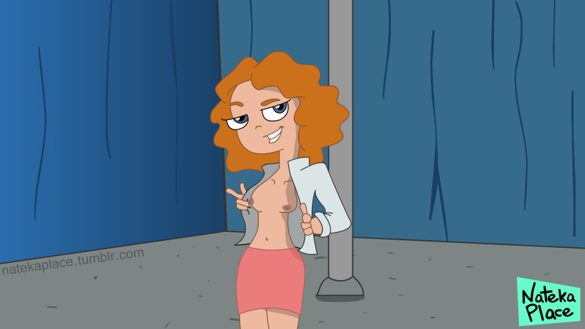 blue_eyes breasts disney disney_channel disney_xd female female_only lap_dance melissa_chase milo_murphy's_law nateka_place nipples orange_hair parody pink_skirt strip_tease tagme teenager white_shirt