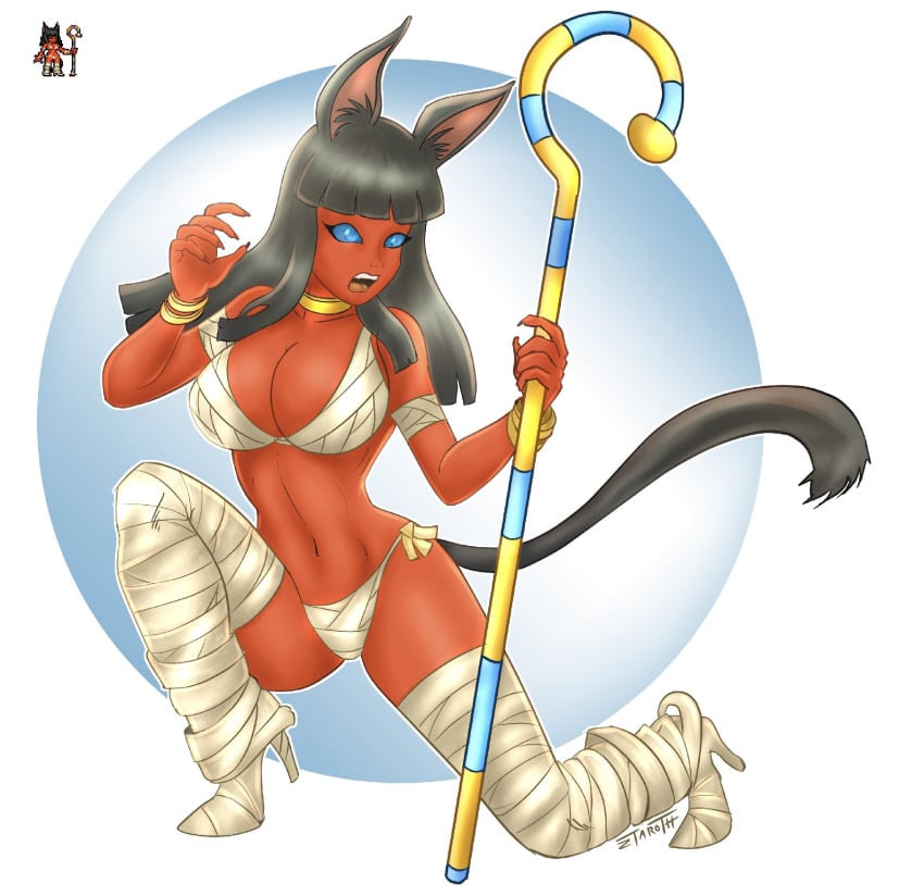 1girls 2020 big_breasts blue_eyes blunt_bangs boots cat_ears cat_tail catgirl dark-skinned_female egyptian feline female female_focus female_only hi_res high_heel_boots high_resolution long_hair melee_weapon metal_slug metal_slug_attack mummy mummy_cat_(metal_slug) open_mouth red_body red_skin seductive simple_background snk sprite thick_thighs thigh_boots white_background white_boots white_bra white_panties white_thighhighs white_underwear wide_hips ztaroth