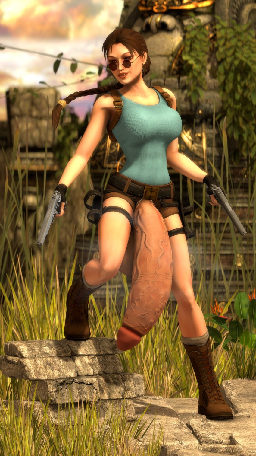 1futa 3d absurdres backpack bag balls belt boots breasts casual_boner casual_exposure crotchless curvy fingerless_gloves firearm flaccid footwear futa_only futa_sans_pussy futanari gloves gun handgun handwear highres holster huge_breasts human hyper hyper_balls hyper_penis lara_croft lara_croft_(classic) looking_over_eyewear looking_over_glasses m1911 outdoors penis penis_out penis_through_fly pistol rattledbonezone red-tinted_eyewear shorts solo solo_futa source_filmmaker steam steamy_penis sunglasses testicles thigh_strap tinted_eyewear tomb_raider veiny veiny_penis weapon