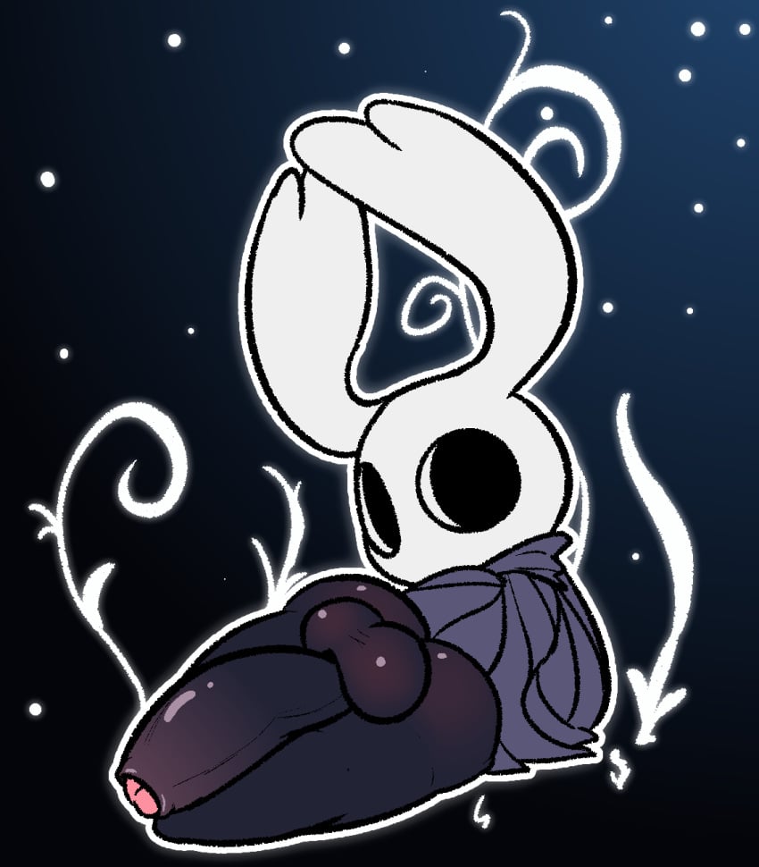 arthropod ass balls big_penis clothing cock-tail genitals hi_res hollow_knight horn huge_cock humanoid humanoid_genitalia humanoid_penis lying male male_only on_side penis presenting protagonist_(hollow_knight) rabblet solo team_cherry teapot_(body_type) vessel_(species) video_games