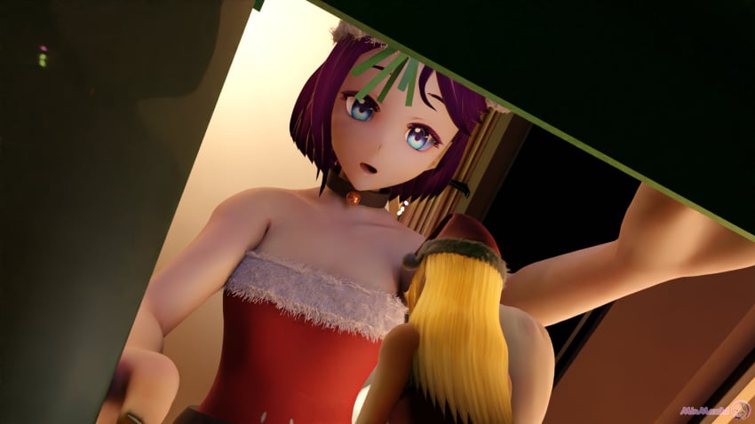 2girls 3d 3d_(artwork) christmas comic female female_only giantess immalol minmax3d smaller_female tagme