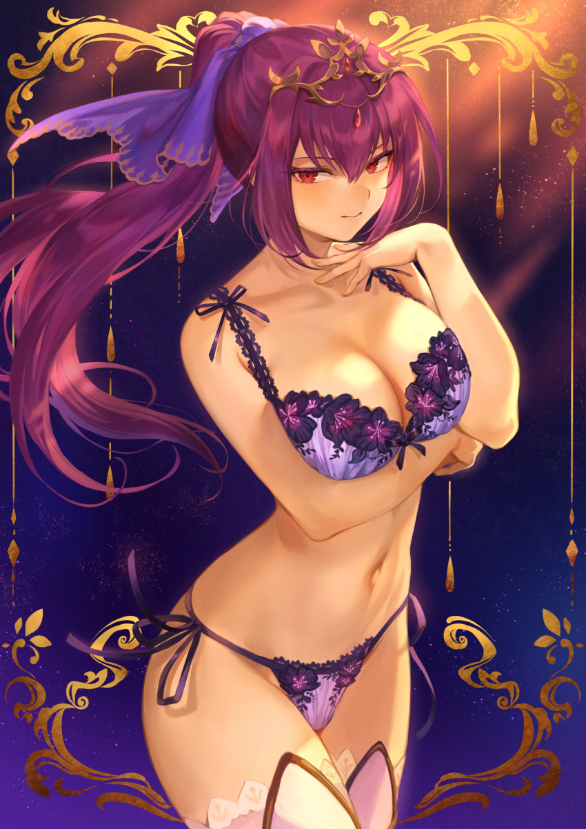 1girls bra breasts cleavage fate/grand_order fate_(series) female female_only lingerie mashu_003 panties scathach_(fate) solo