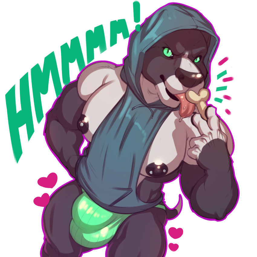 ! 1:1 2018 alpha_channel anthro better_version_at_source big_bulge big_pecs bodily_fluids bulge canid canine canis clothing daxx_(shirteater18) digital_media_(artwork) dog_treat domestic_dog emanata heart hi_res high-angle_view hoodie licking looking_at_viewer male male_only mammal marlon.cores muscular muscular_anthro muscular_male nipple_piercing nipples obliques onomatopoeia original original_character pecs piercing pit_bull saliva shirteater18 simple_background sleeveless_hoodie solo sound_effects text thong tongue tongue_out topwear transparent_background underwear