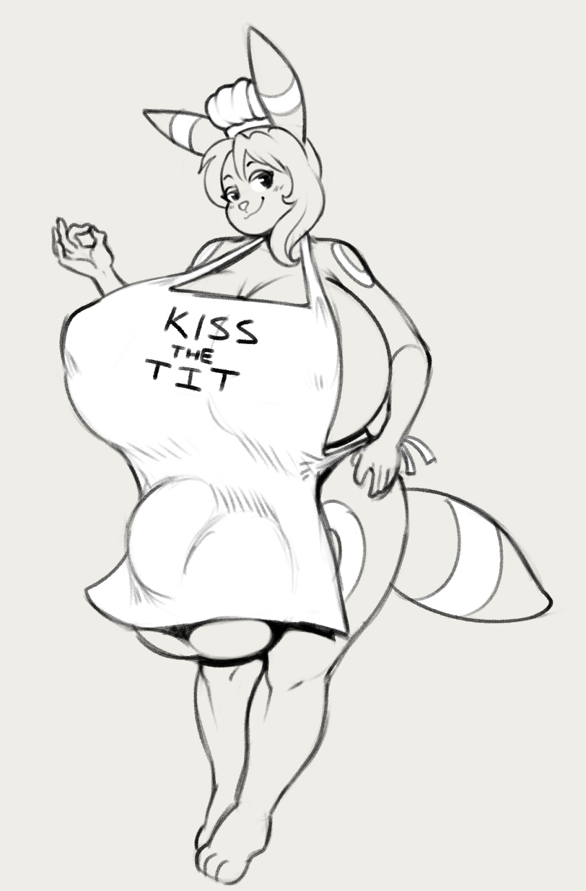 2018 3_toes 5_fingers angstrom anthro apron balls big_balls big_breasts big_bulge big_penis biped breasts bulge cheramie cleavage clothed clothing digital_media_(artwork) eeveelution fingers flaccid futa_only futanari genitals gesture grey_background gynomorph hair hi_res huge_balls huge_breasts huge_bulge huge_cock hyper hyper_balls hyper_breasts hyper_bulge hyper_genitalia hyper_penis intersex looking_at_viewer monochrome monster nintendo ok_sign penis pokémon_(species) pokemon simple_background solo thick_thighs toes umbreon video_games wide_hips