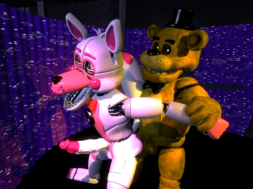 3_toes 3d 4_toes animatronic balls erect erection feet five_nights_at_freddy's five_nights_at_freddy's:_sister_location foot fox fox_ears fox_tail funtime funtime_foxy_(fnaf) funtime_foxy_(fnafsl) garry's_mod gay golden_freddy_(fnaf) grabbing_arms grabbing_from_behind happy_sex head_tuft ingame_model male_only penis pink_fur pink_lips pink_lipstick pink_nail_polish pink_nails pink_toenails red_bow red_bow_tie red_bowtie robot scottgames sister_location tail toenail_polish toenails toes yellow_eyes