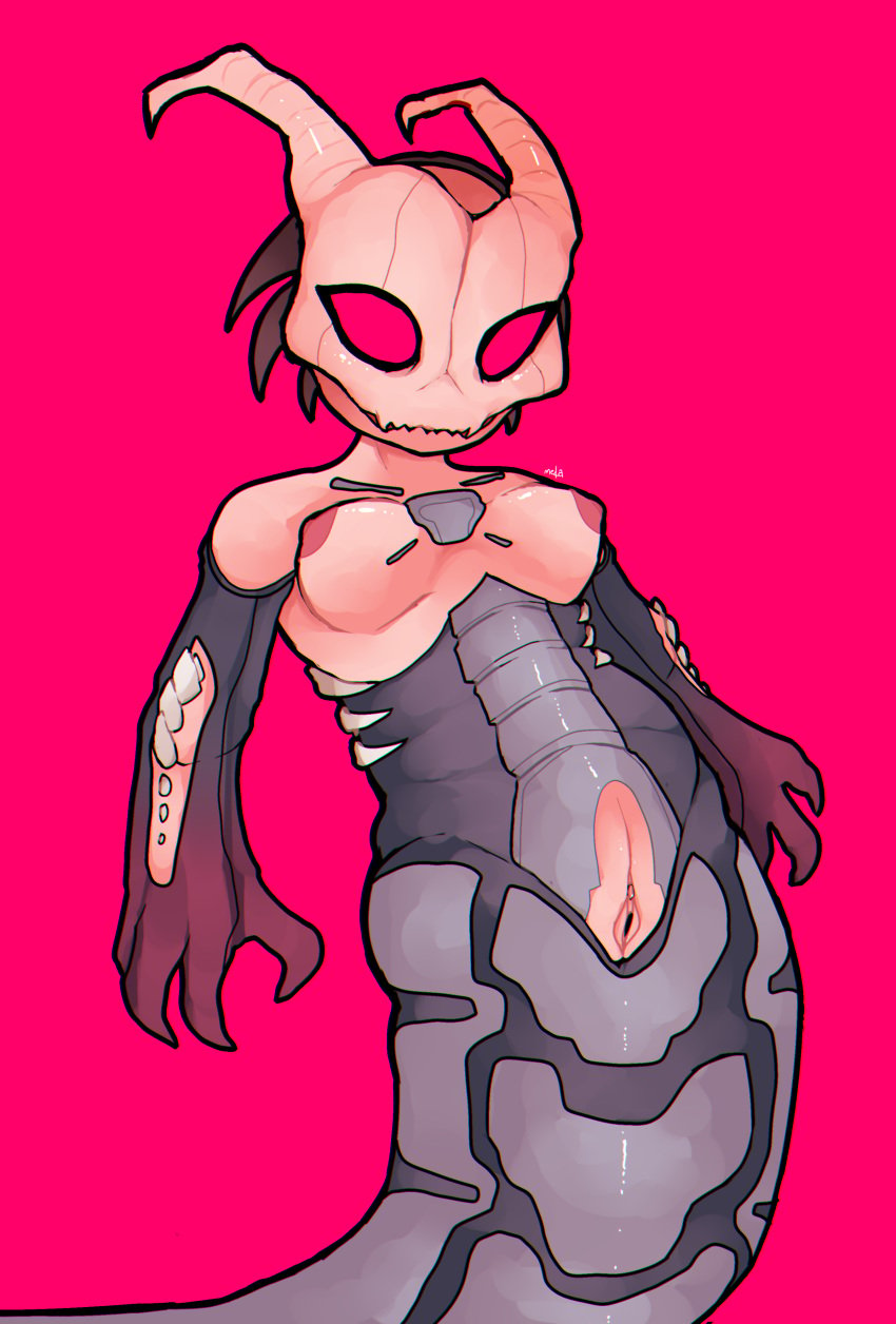 1girls 2020 absurd_res breasts demon doom empty_eyes female genitals hi_res horn humanoid lamia metapuns nipples pink_background pink_body pink_eyes pink_skin pussy serpentine simple_background solo video_games whiplash_(doom)