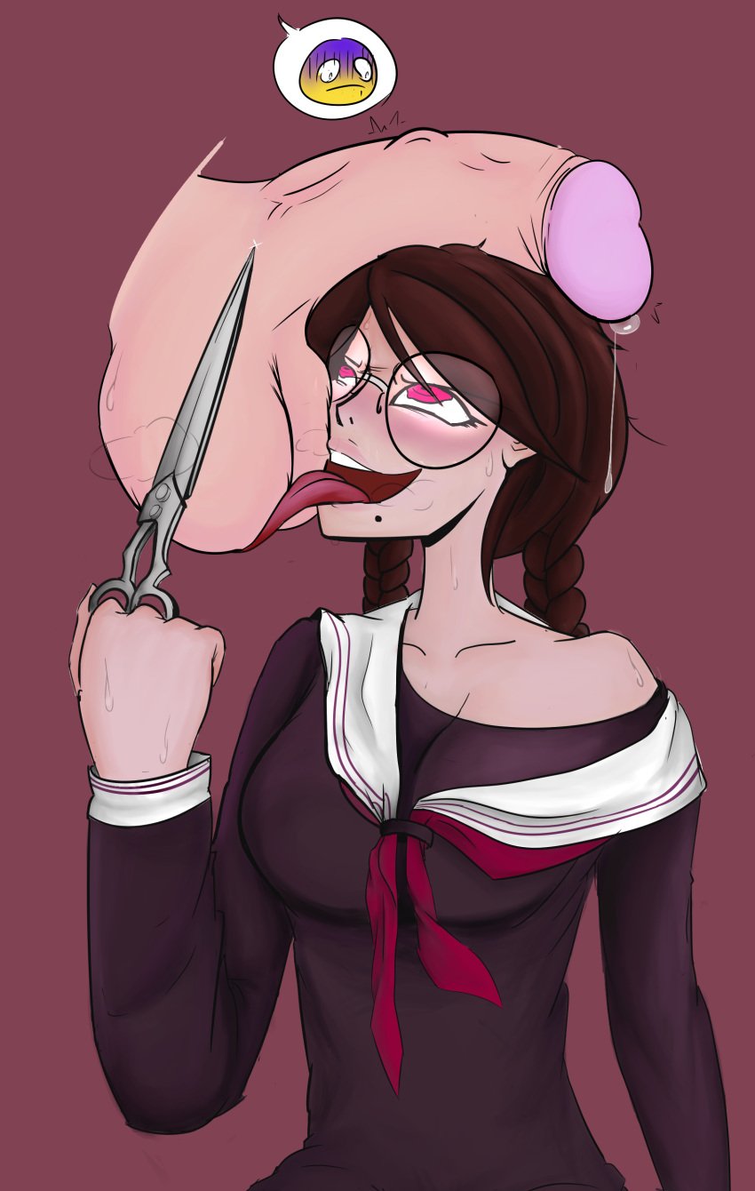 beauty_mark danganronpa fukawa_touko genocider_shou licking penis school_uniform straight_hair sweat terosabu tongue