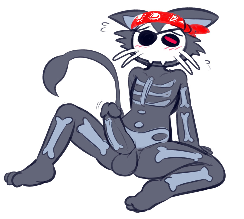 2021 3_toes anthro balls bandana big_balls big_penis black_eye_patch black_eyes blush bodily_fluids bone colored_sketch erection feet felid feline felino front_view genitals glans grey_balls grey_glans hi_res horizontal_pupils humanoid_genitalia humanoid_penis kerchief male male_only mammal nude penis pupils red_bandanna red_kerchief red_pupils simple_background sitting skeleton sketch skullcat_(sar) solo spread_legs spreading super_animal_royale sweat sweatdrop tail throbbing throbbing_penis toes white_background white_body