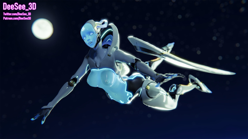 3d ass big_butt blue_skin breasts deesee3d echo_(overwatch) flying moon overwatch overwatch_2 robot robot_girl solo solo_female solo_focus