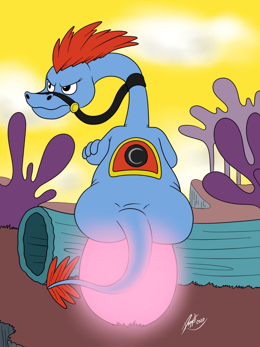 3:4 3_fingers angry anthro ass big_butt crossed_arms disney doggettdouglasmcdog egg female fingers glowing hi_res log saddle sitting sitting_on_egg solo sylvia_(wander_over_yonder) wander_over_yonder wood zbornak