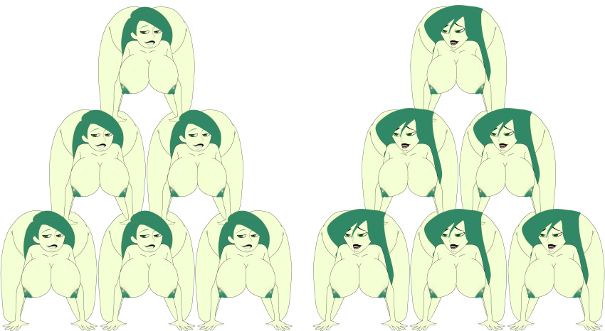 alternate_breast_size areolae ass big_ass big_breasts breasts commission disney dk female female_only green_eyes green_hair green_skin huge_breasts kim_possible kimberly_ann_possible multiple_girls nipples nude pussy pyramid riffsandskulls shego yuri