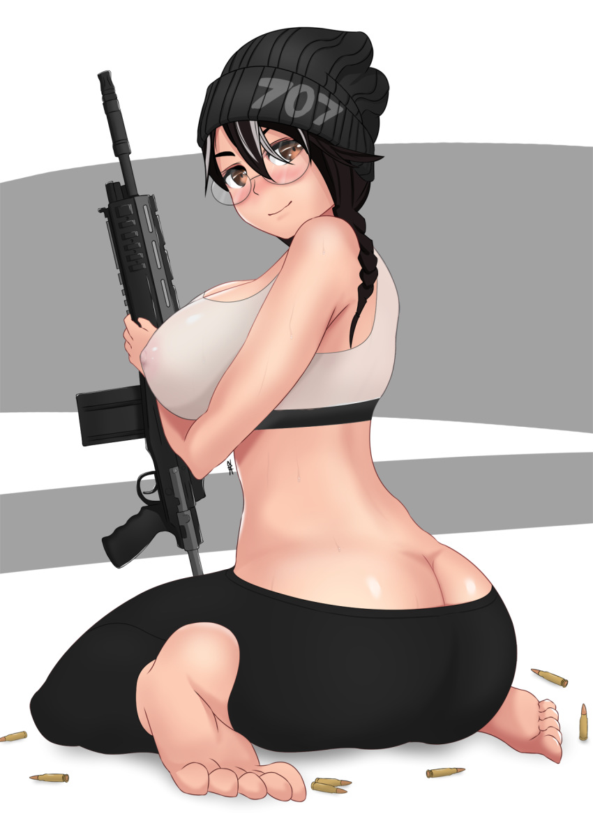 1girls alternate_version_available asian ass_cleavage battle_rifle beanie big_ass big_breasts black_hair bra breasts brown_eyes bullets butt_crack clothed cute dokkaebi_(rainbow_six) female female_only glasses gun huge_ass huge_breasts leggings long_hair nowpayattention pants rainbow_six rainbow_six_siege rifle smile solo sports_bra tagme thick_thighs tom_clancy transparent_clothing video_games voluptuous weapon yoga_pants