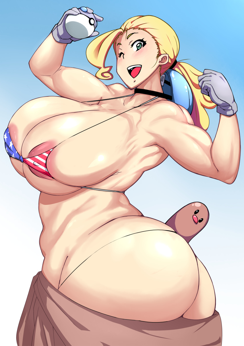 1boy 1girls abs alternate_breast_size alternate_costume american_flag american_flag_bikini areolae armpits ass bikini blonde_hair blue_eyes breasts diglett eye_contact female flexing high_resolution huge_ass huge_breasts large_ass large_breasts looking_at_viewer male muruchi- muscle muscular_female nintendo nipple_bulge npc_trainer one_eye_closed poke_ball pokemon pokemon_ss ponytail pose revealing_clothes sideboob swimsuit thick_thighs thighs tied_hair very_high_resolution voluptuous wide_hips wink worker_(pokemon) worker_(pokemon_ss)