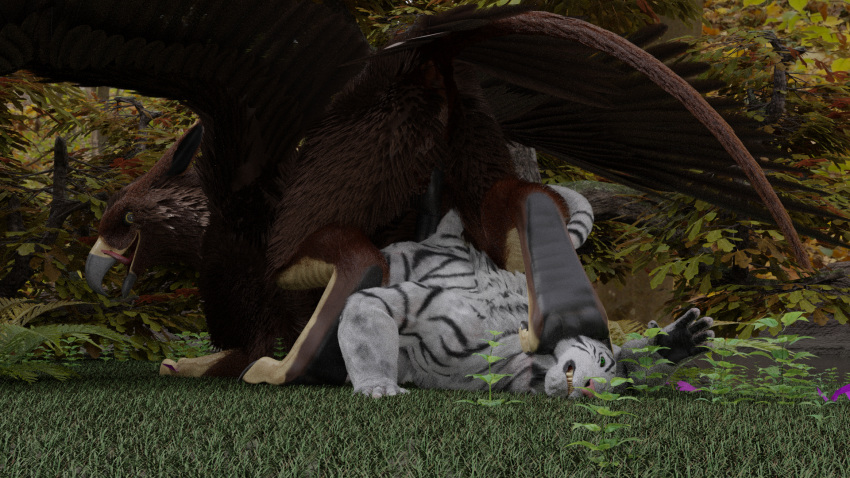 16:9 3d anal anthro avian blender_(software) cade duo felid feline feral forced gryphon hi_res male male/male mammal mythological_avian mythology pantherine rape raven555 tiger widescreen