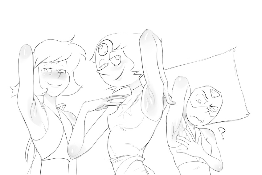 3girls alien alien_humanoid armpit_fetish armpit_pussy armpits gem_(species) lapis_lazuli_(steven_universe) nipples_visible_through_clothing pearl_(steven_universe) peridot_(steven_universe) smug staerk steven_universe